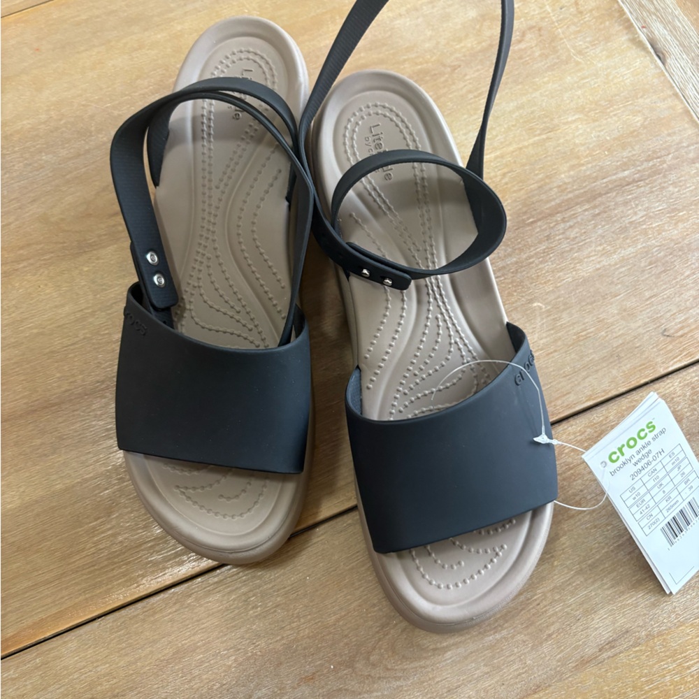 CROCS Women's Black and Tan Sandals